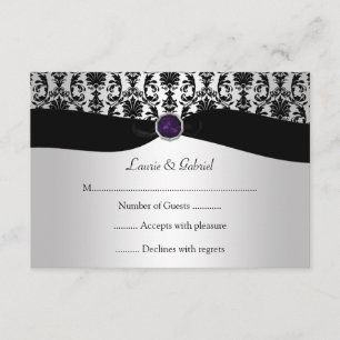 Black Argent Damask Violet Jewel RSVP Invitation