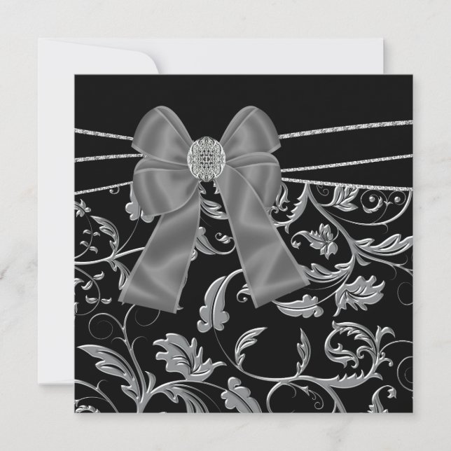Black Argent Noir Toutes les occasions Invitations (Devant)