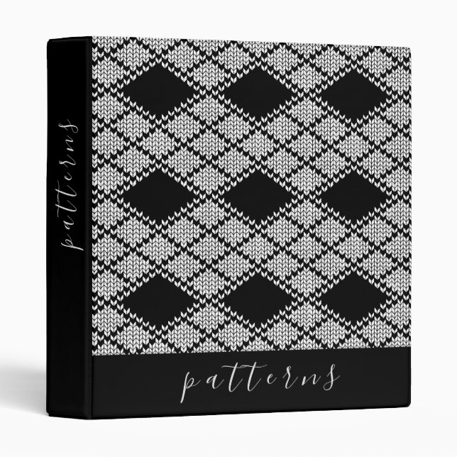 BLACK ARGYLE KNIT 3-Ring Binder (Front/Spine)