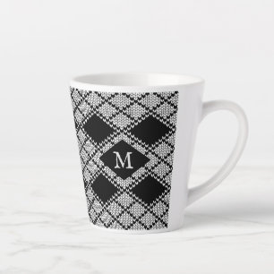 BLACK ARGYLE KNIT Latte Mug + Initial 