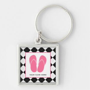 Black Argyle & Pink Flip Flops Keychain