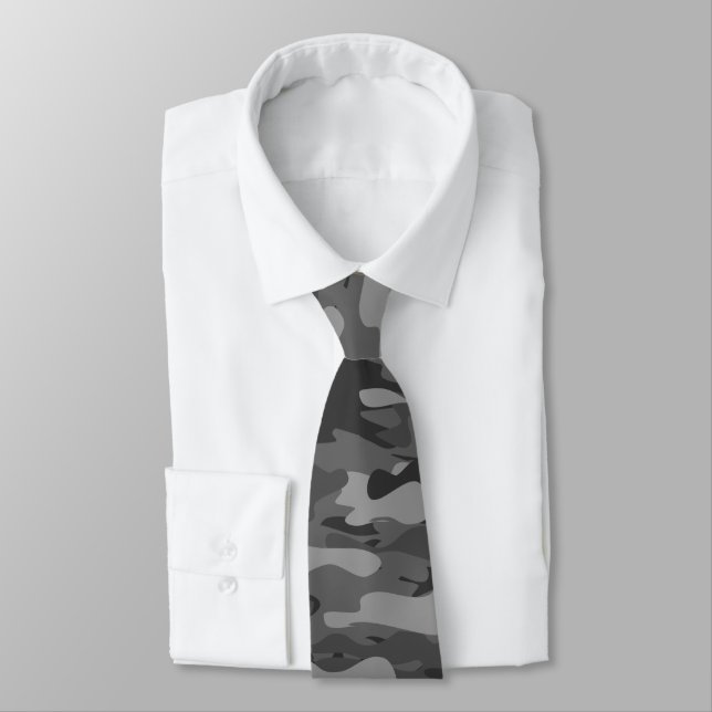 Black army camo military camouflage pattern print tie (Tied)