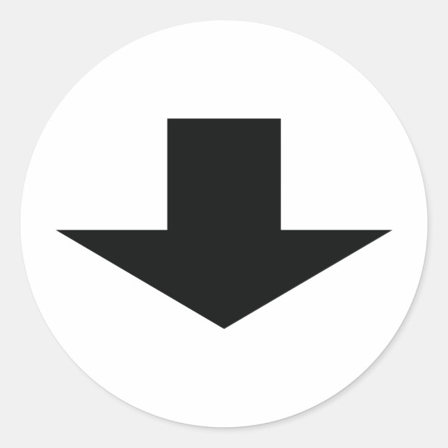 black arrow down classic round sticker (Front)