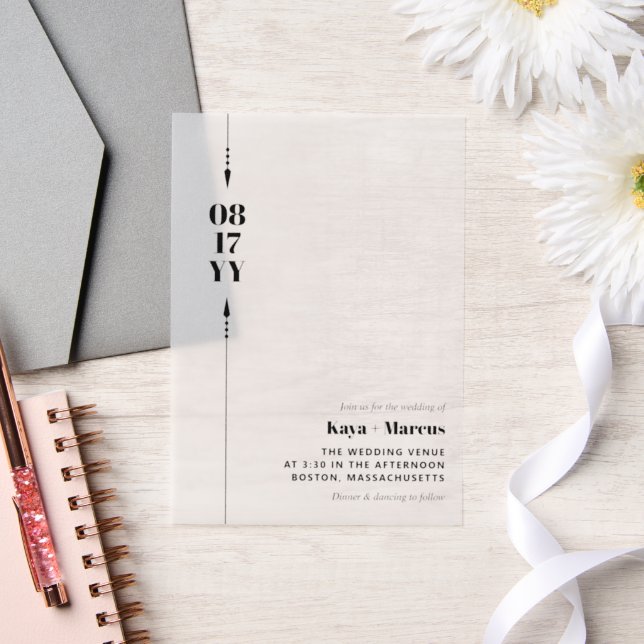 Black Arrows & Date Photo Wedding  Vellum Invitations (Wedding)