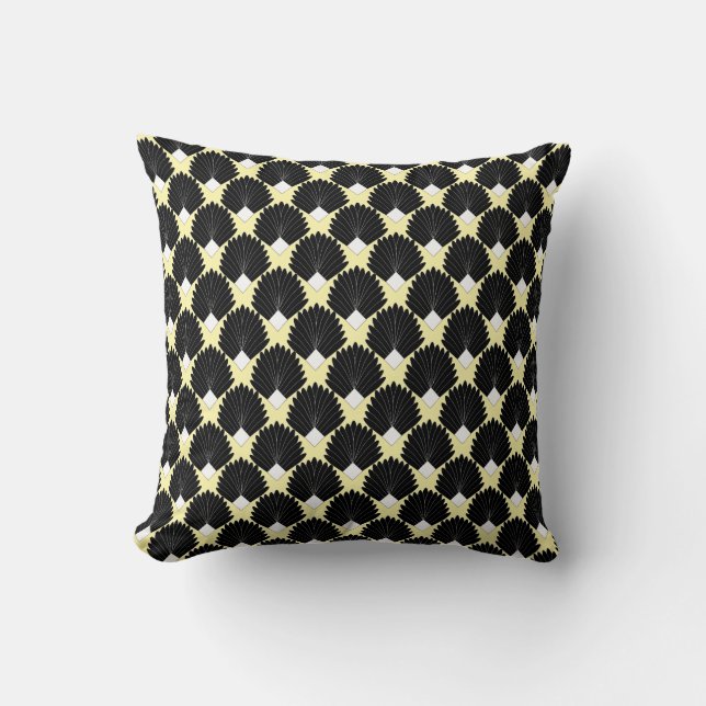 Black Art Deco Design Throw Pillow (Front)