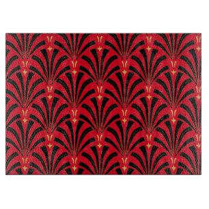 Black Art Deco Fans Red Cutting Board