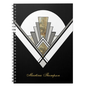 Black Art Deco Geometric Personalized Notebook