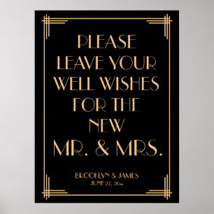 Black Art Deco Gold Gatsby Guestbook Sign 18x24