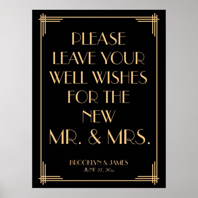 Black Art Deco Gold Gatsby Guestbook Sign 18x24 (Front)