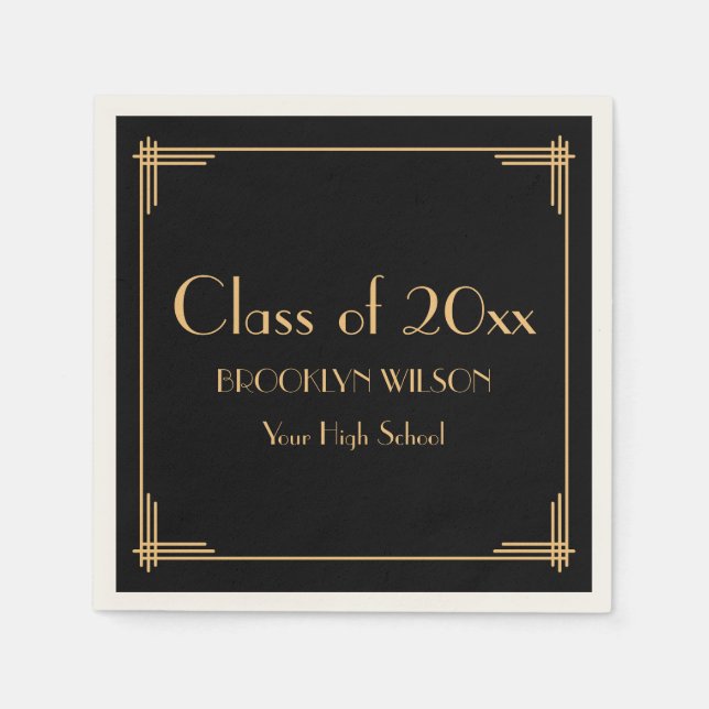 Black Art Deco Graduation Party Napkin (Front)