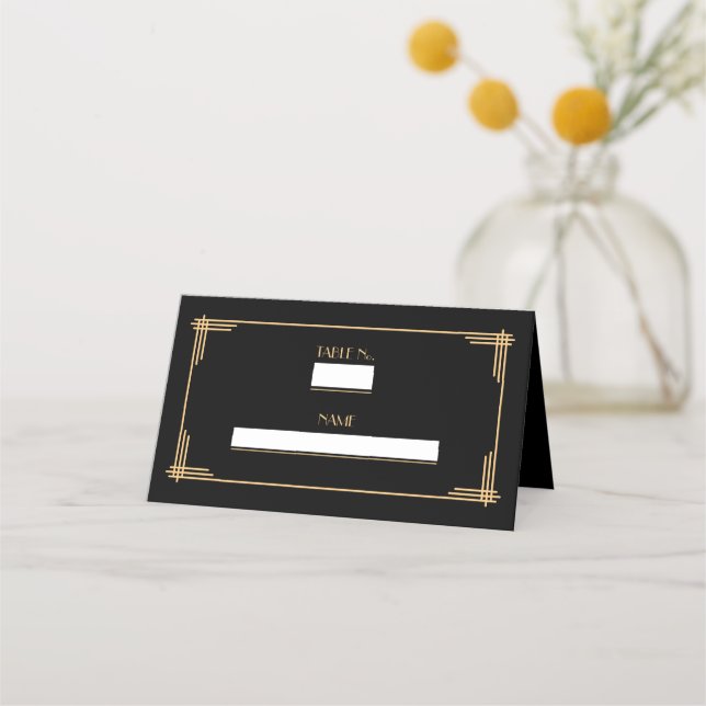 Black Art Deco Great Gatsby Number Place Place Card (Front)