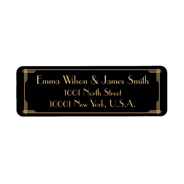 Black Art Deco Great Return Address Labels (Front)