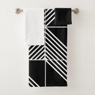 Black Art Deco Lines Bath Towel Set