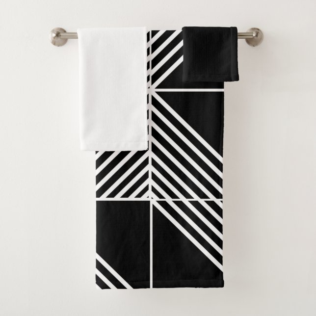 Black Art Deco Lines  Bath Towel Set (Insitu)