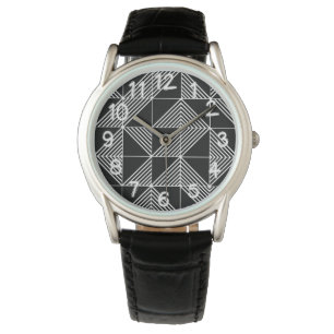 Black Art Deco Lines Watch