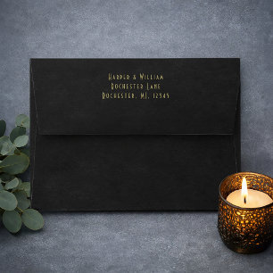 Black art deco Wedding Envelope Return Address