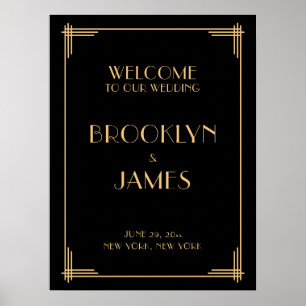 Black Art Deco Wedding Reception Sign 18" x 24"