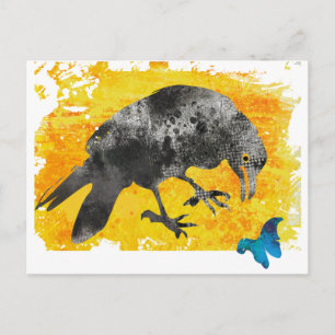 Black Artsy Grunge Crow and Butterfly Postcard