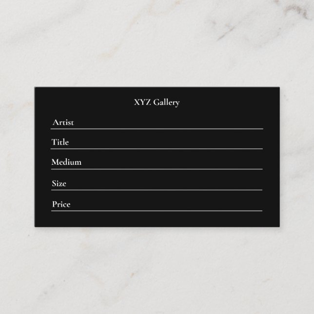 Black Artwork Display Label Card Template (Front)