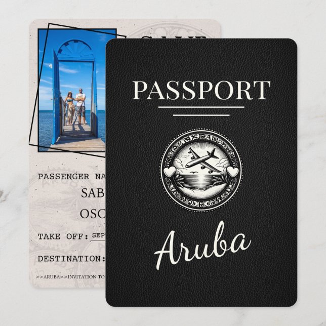 Black Aruba Passport Save The Date (Front/Back)