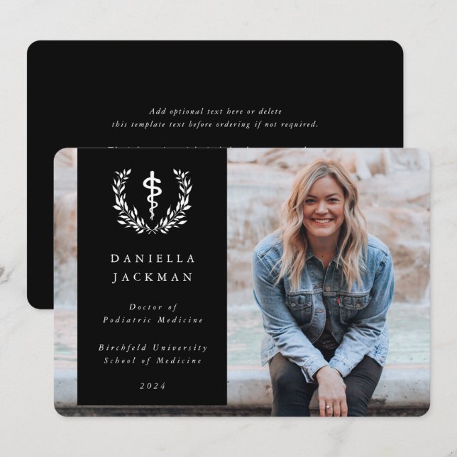 Black Asclepius Medical Graduation Photo Announcement (Front/Back)