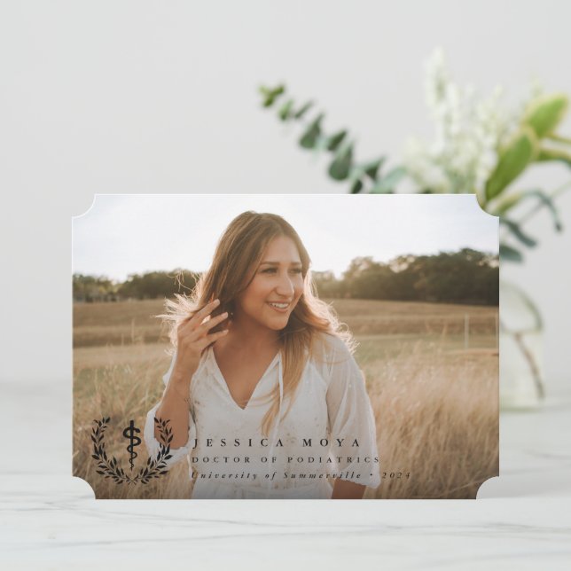 Black Asclepius Medical School 2 Photo Graduation Announcement (Standing Front)