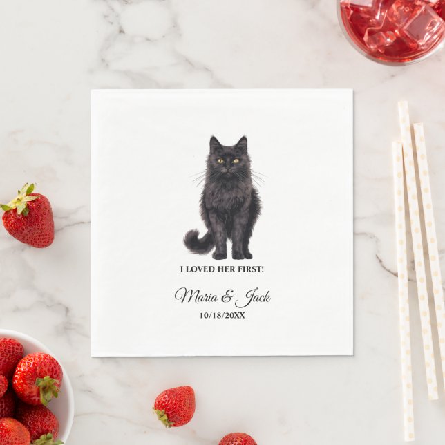 Black Asian Cat I Loved Her First Wedding Napkin (Insitu)