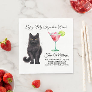 Black Asian Cat Signature Drink Wedding pet Napkin