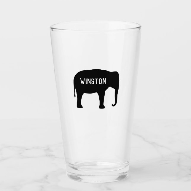 Black Asian Elephant Silhouette Personalized Glass (Front)
