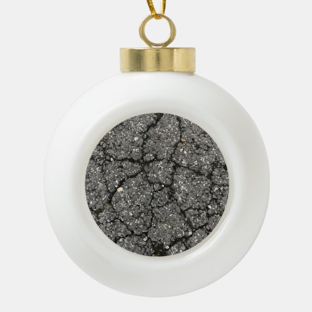 Black Asphalt Street Paving Cement Ceramic Ball Christmas Ornament (Front)