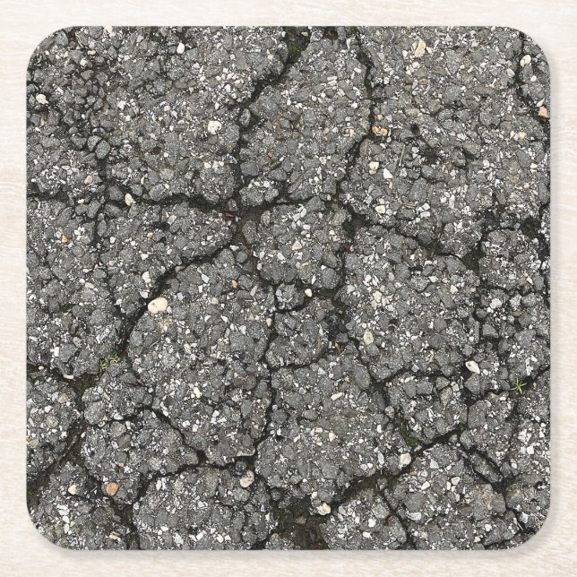 Black Asphalt Street Paving Cement Square Paper Coaster (Front)