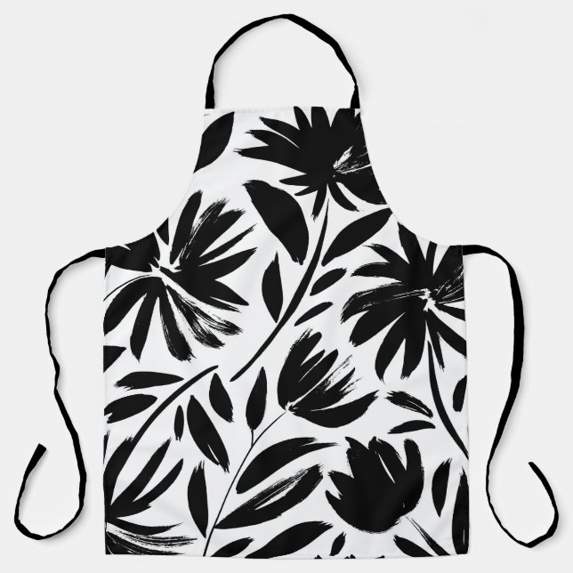 Black aster: vintage chrysanthemum pattern apron (Front)