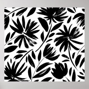 Black aster: vintage chrysanthemum pattern poster