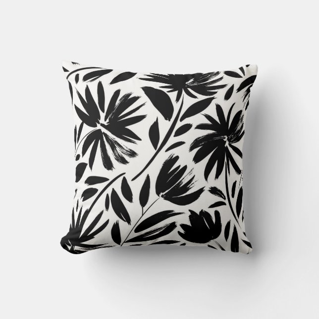 Black aster: vintage chrysanthemum pattern throw pillow (Front)