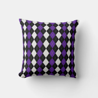 Black & AUBERGINE PURPLE Diamonds ARGYLE Pattern Throw Pillow