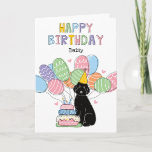 Black Aussiedoodle Dog Happy Birthday Card