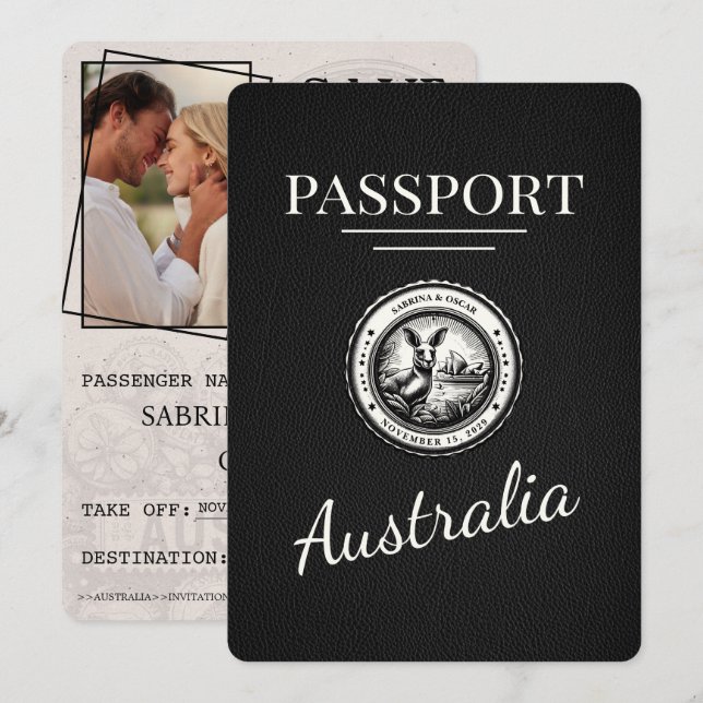 Black Australia Passport Save The Date (Front/Back)