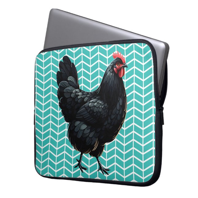 Black Australorp Chicken On A Chevron Background Laptop Sleeve (Front Left)