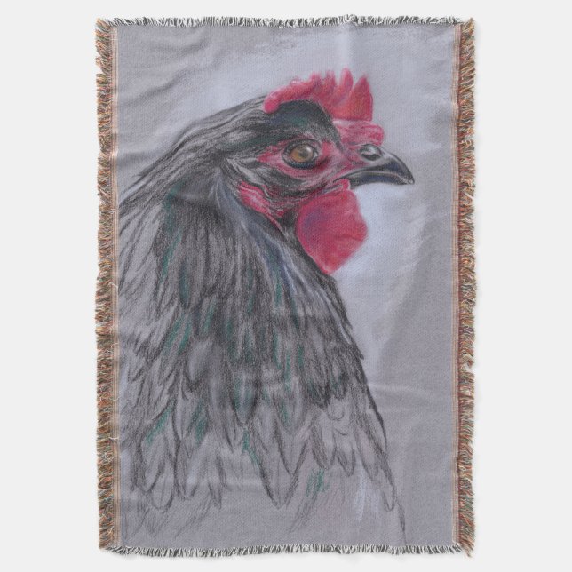 Black Australorp Hen Throw Blanket (Front Vertical)