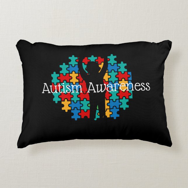 Black Autism Awareness puzzle  Accent Pillow (Front)