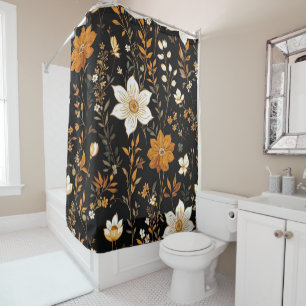 Black Autumn Boho Vintage Gold Floral Pattern