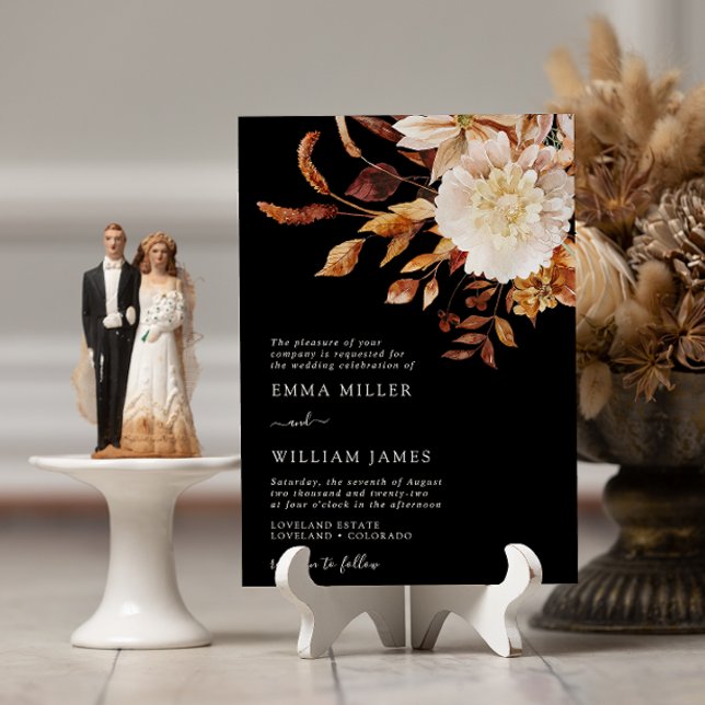 Black Autumn Modern Watercolor Terracotta Wedding Invitation (Black Autumn Modern Watercolor Terracotta Wedding Invitation
)