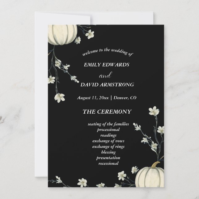 Black Autumn Pumpkin Wedding Program (Front)