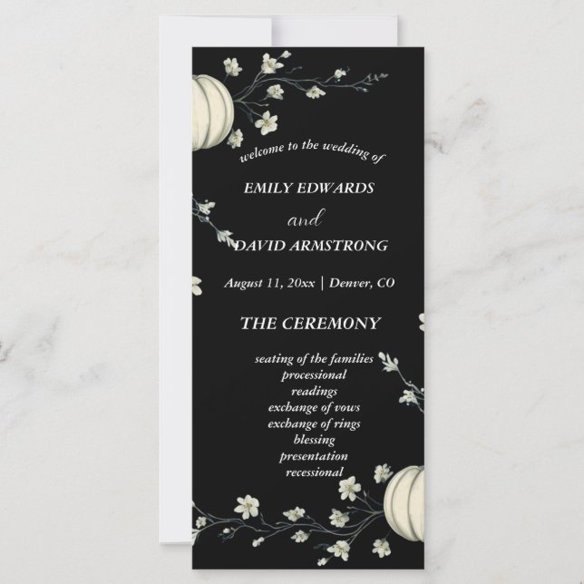 Black Autumn Pumpkin Wedding Program (Front)