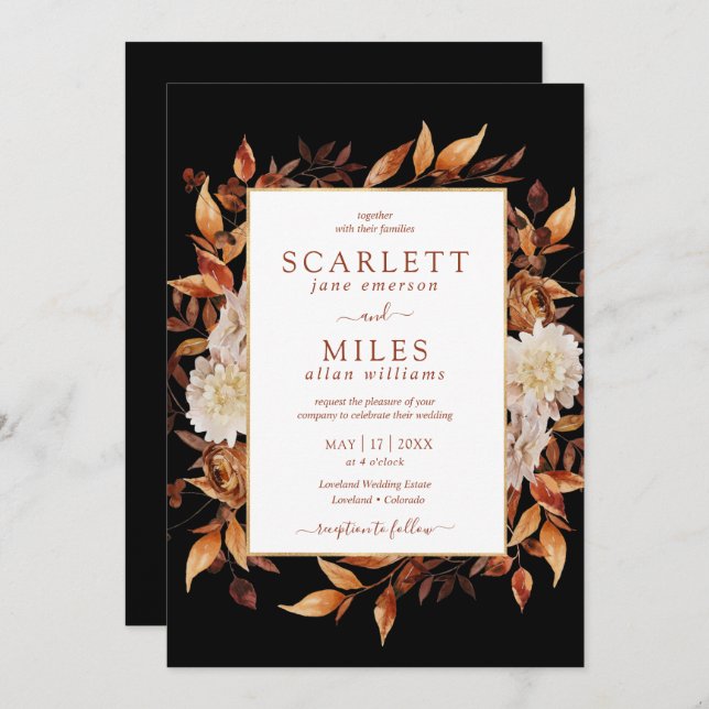 Black Autumn Wedding Invitation (Front/Back)
