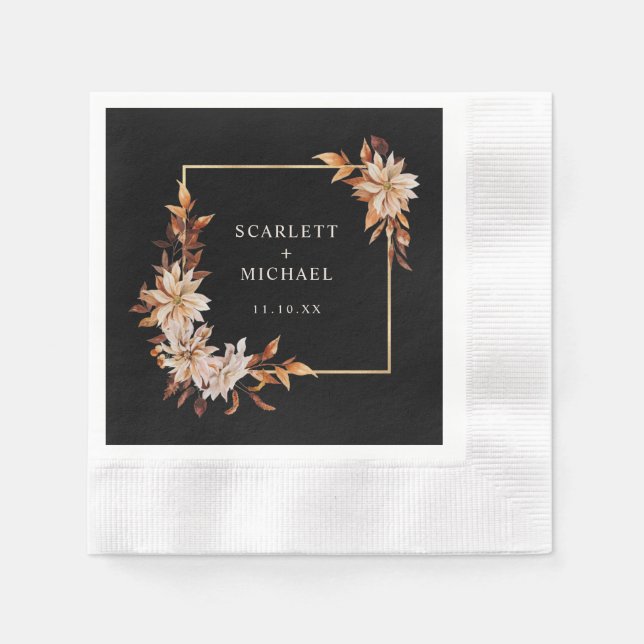 Black Autumn Wedding Napkin (Front)
