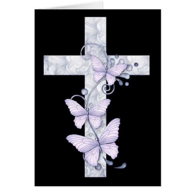 Black avec Croix Bleue et Papillons Carte Chrétien (Devant)