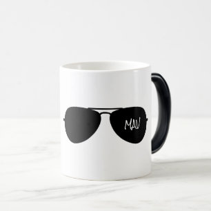Black Aviator Sunglasses Custom Pilot Name Initial Magic Mug