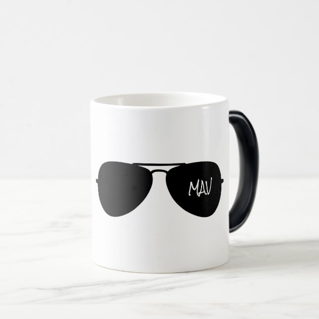 Black Aviator Sunglasses Custom Pilot Name Initial Magic Mug (Front Right)