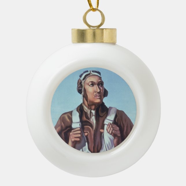 Black Aviators: U.S. WW2 Military Fighting Service Ceramic Ball Christmas Ornament (Front)
